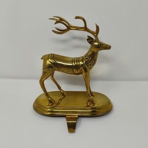 Frontgate Solid Brass 3D Reindeer Christmas Stocking Holder Hanger Gold-Tone